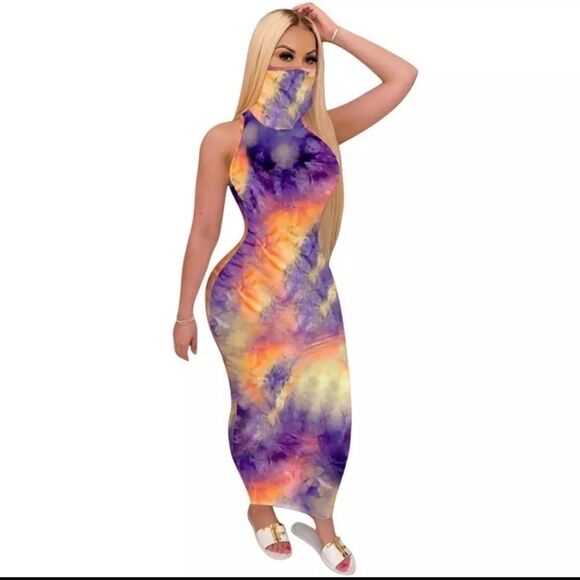 Dresses & Skirts - Tie dye Maxi dress with built in mask